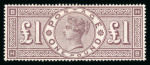 Stamp of Great Britain » 1855-1900 Surface Printed » 1883-84 & 1888 High Values 1888 Wmk Three Orbs £1 brown-lilac HB mint o.g.