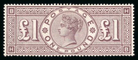 Stamp of Great Britain » 1855-1900 Surface Printed » 1883-84 & 1888 High Values 1888 Wmk Three Orbs £1 brown-lilac HB mint o.g.