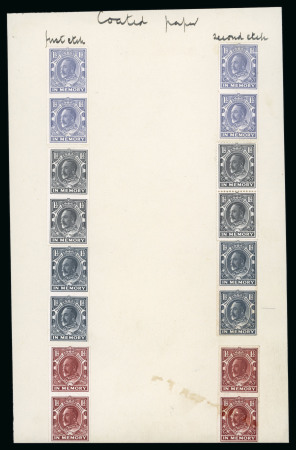 Stamp of Great Britain » King George V » 1924-36 Issues 1936 KGV 1 1/2d memorial essays, eight vertical pairs (eight  imperf) on archive piece