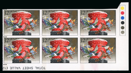 Stamp of Great Britain » Queen Elizabeth II 1983 Christmas 12 1/2p partially imperf. traffic light corner marginal block of six with two pairs completely imperforate