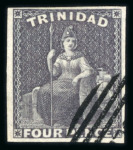 Stamp of Trinidad and Tobago » Trinidad 1859  Britannia 4d grey-lilac with Perkins Bacon "CANCELLED" in oval handstamp