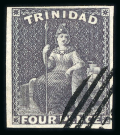 Stamp of Trinidad and Tobago » Trinidad 1859  Britannia 4d grey-lilac with Perkins Bacon "CANCELLED" in oval handstamp