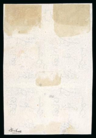 1866 5pi rose and 10pi slate in imperforate proof blocks of four