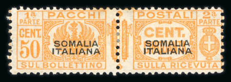Stamp of Italy » Italian Colonies and Possessions » Somalia 1928/41 Italian Colonies, Somalia, parcel post, 50c orange se-tenant pair with "SOMALIA ITALIANA