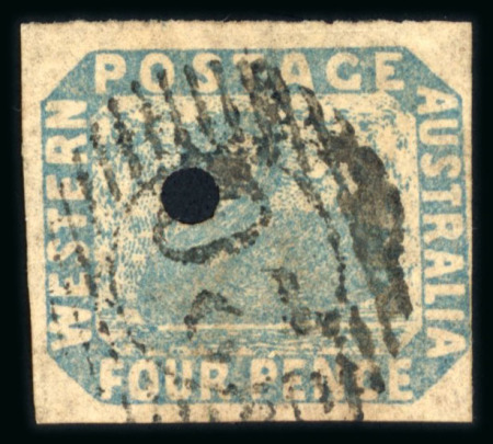 Stamp of Australia » Western Australia 1855 4d slate blue watermark sideways, with 3mm punch hole as used by the Commissariat and Convict Departmen