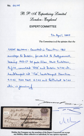 GB USED IN MAURITIUS: 1862 (Jun 9) Envelope to Dublin with GB 1855-57 6d pale lilac, wmk Emblems tied by "B53" numeral