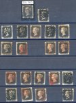 Stamp of Great Britain » 1840 1d Black and 1d Red plates 1a to 11 1840 1d Black selection of 20 used singles incl. two pl.11