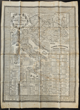 Stamp of Austria 1846 Large map of Austria and Italy lith. printed on textile (silk?)