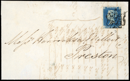 Stamp of Great Britain » 1840 2d Blue (ordered by plate number) 1843 (Jul 14) entire with 1840 2d blue pl.1 AD tied by a good strike of the London "7" in Maltese Cross