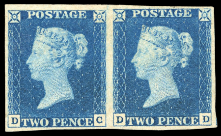 Stamp of Great Britain » 1840 2d Blue (ordered by plate number) 1840 2d blue pl.1 DC-DD mint horizontal pair, large part original gum