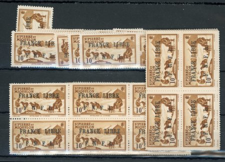 Stamp of Colonies françaises » St. Pierre et Miquelon 1941, France Libre Y&T n° 250 ** x 112 exemplaires