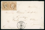 Stamp of France » Lettres Classiques 1867 France Empire dentelé 10c bistre + Empire Lauré 10c bistre, obl. ARCES