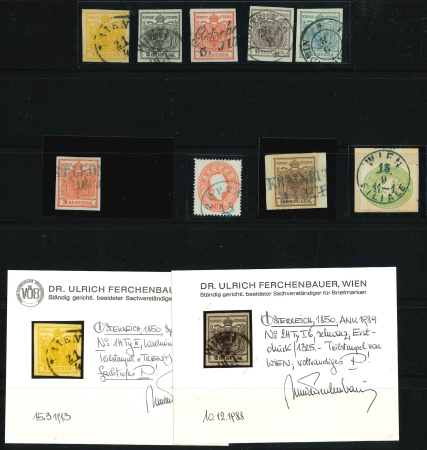 Stamp of Austria » Collections and Lots  1850-1863, selection of eleven of early issues, incl. Michel n° 1 and 2