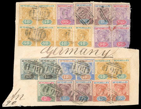 Stamp of Seychelles 1890-1971, mostly used collection in an album with some covers/cards, of note is a spectacular franking on piece
