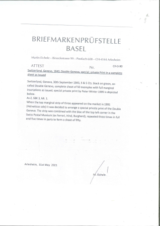 Doppelgenf kompletter Bogen von 50 Marken als privater "Nachdruck"