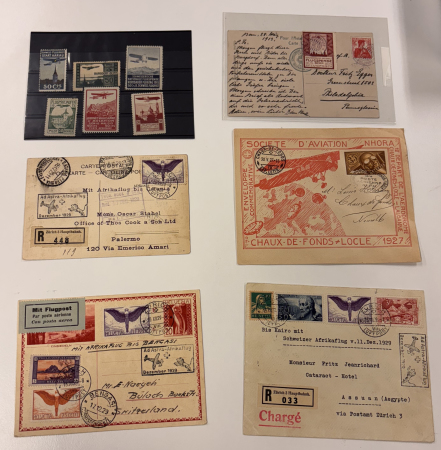 Stamp of Switzerland / Schweiz » Flugpost Gutes Los Flugpost ab Vorläufer Aarau, Burgdorf, Herisau, Laufen, Sion, Solothurn ungebraucht und Bern auf Karte