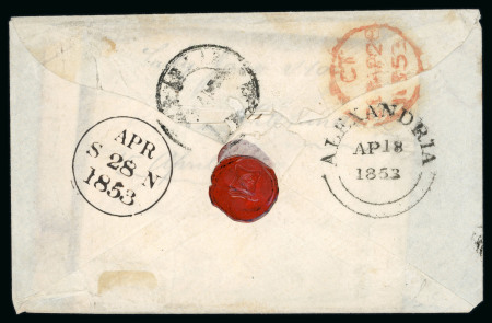 Stamp of Egypt » British Post Offices » Alexandria 1853 (18.4) Stampless envelope from Alexandria to Edinburgh, bearing "ALEXANDRIA" double arc ds