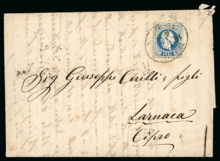Stamp of Egypt » Austrian Post Offices » Alexandria 1879 Folded entire from Trieste via Austrian Office in Alexandria to Larnaca, Cyprus, franked Austria 10kr