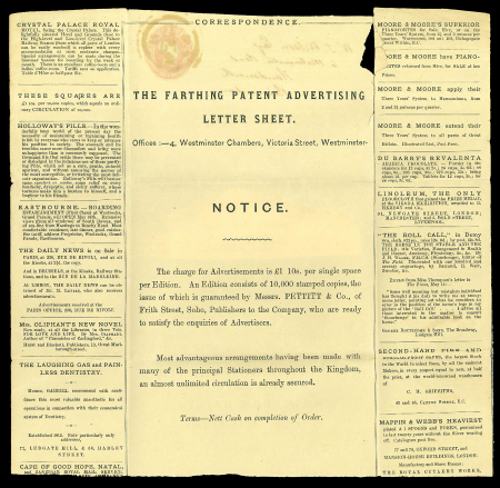 Stamp of Great Britain » Hand Illustrated and Printed Envelopes Farthing Patent Advertising Letter Sheet by Pettitt & Co: 1d pink wrapper sent from London 1891 to Birmingham