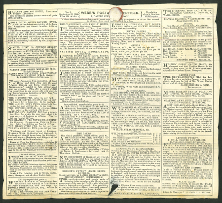 Stamp of Great Britain » 1840 Mulreadys & Caricatures » Advertising Letter Sheets Webb's Postage Advertiser: 1840 (Nov 28) 1d Mulready lettersheet, stereo A65, sent from Liverpool