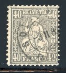 Stamp of Switzerland / Schweiz » Sitzende Helvetia Gezaehnt » Briefmarken 1881 Faserpapier 1881, Sitzende Helvetia 40 Rp. grau auf Faserpapier, zeitgerecht entwertet mit schwarzem Stempel « SOLOTHURN 3.II.82 FAHRPOST »