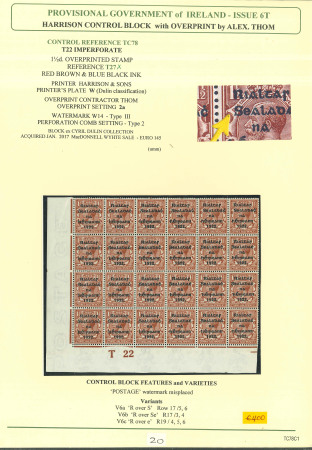 Stamp of Ireland » 1922 (Jul-Nov) Thom Overprints (T25-T41) 1/2d scarlet, specialised study of the S22, T22 control