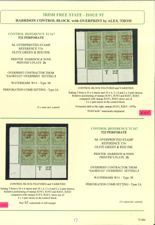 Stamp of Ireland » 1922-23 Thom Three-Line Overprints (T47-T61) 9d olive-green, specialised study of the T22 and U23