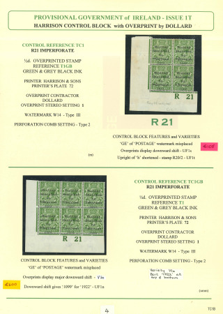 Stamp of Ireland » 1922 (Feb) Dollard Overprints (T1-T14) 1/2d green, specialised study of the S21, S22 and R21
