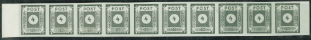 Stamp of Germany » Germany Soviet Zone Germany Soviet Zone Eastern Saxony 1946 4Pf strip of 10 with variety full printed centre (3)