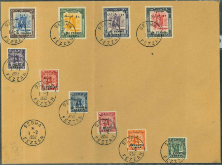 Stamp of Libya » Issue for Fezzan 1952 2F to 480F complete set of 10 on unaddressed cover tied by Sebha 1 2 1952 cds