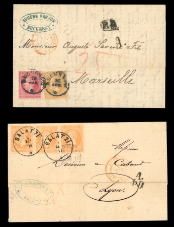 Stamp of Romania » 1872-79 Prince Carol I - Perforated Group of five pre-UPU (July 1875) covers franked w