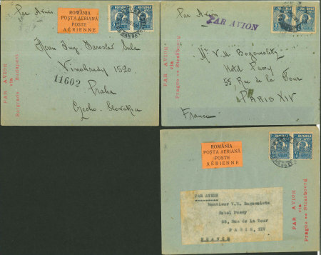 Stamp of Romania » Later Issues Lot of 3 early Romanian airmail 1923 covers sent b
