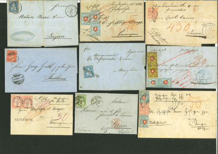 Stamp of Switzerland / Schweiz » Sammlungen 1852-1870, interessanter Posten mit 14 Briefen ab 4 Rayon-Frankaturen