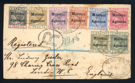 Stamp of Morocco Agencies (British Post Offices) 1901 MOROCCO AGENCIES - 1st Gibraltar overprinted issue tied to reg. cover