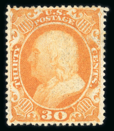 Stamp of United States » 1857-61 Issue 1860, Franklin 30c orange mint hinged original gum