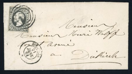 Stamp of Luxembourg LUXEMBURG 1861 First issue 10C on local cover of Diekirch