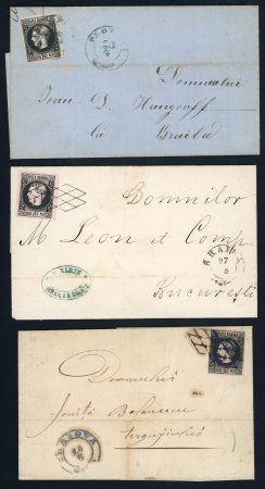 Stamp of Romania » 1866-67 Prince Carol I - Coloured Papers 20 para black on rose group of 10 items