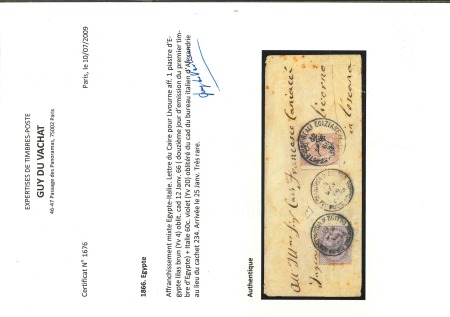 1866 (14 Jan) Envelope bearing 1866 1 Piastre in combination with Italy 1863 60 Centesimi violet