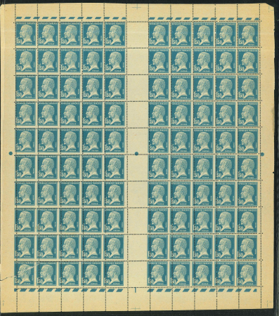 Stamp of France » Émissions à partir de 1900 1923, Pasteur Y&T n°181 "Faux de Marseille" en feuille de 100 timbres
