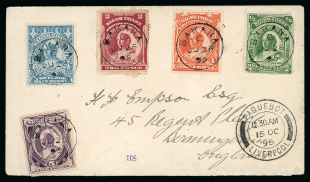 Stamp of Nigerias » Niger Coast Protectorate 1895 (Jun 28) envelope from Bakana to England with 1894 1/2d to 5d tied by Bakana code "C" cds
