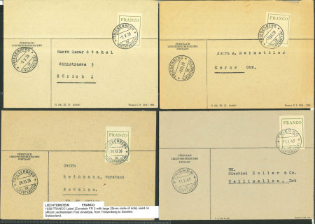 Stamp of Liechtenstein LIECHTENSTEIN 1936-61 Selection of Swiss FRANCOZETTEL on cover (6) used in FL + 1926 Swiss telegram envelope