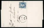 Stamp of France » Lettres Classiques 1854, Lettre n°14 oblitéré pc 230 cursive "60 / Bagnolet" + dateur A