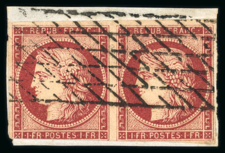 Stamp of France » Type Cérès de 1849-1850 1849, Cérès Y&T n°6 1f carmin, paire horizontale oblitération