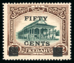 Stamp of Malaysia » Malaysian States » Kedah 1919 50c on $2 green and brown with "C" of "CENTS" inserted by handstamp, mint