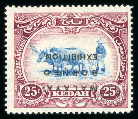 Stamp of Malaysia » Malaysian States » Kedah 1922 Malaya Borneo Exhibition 25c blue and purple overprint inverted mint
