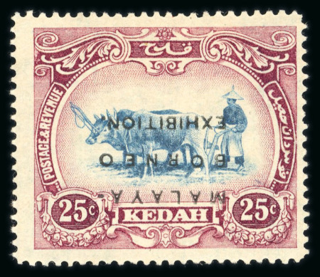 Stamp of Malaysia » Malaysian States » Kedah 1922 Malaya Borneo Exhibition 25c blue and purple overprint inverted mint