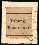 Stamp of Malaysia » Malaysian States » Pahang 1899 Pahang/ Four Cents ovpt plain paper tied