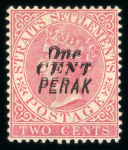 Stamp of Malaysia » Malaysian States » Perak 1887-89 1c on 2c surcharge double variety, mint