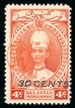 Stamp of Malaysia » Malaysian States - Japanese Occupation Kelantan 1942 30c on 4c scarlet, handstamp type 5 mint