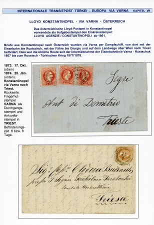 Stamp of Austria » Austrian Levant 1873-83 BULGARIA AUSTRIAN LEVANT 3 covers & 1 card, all via Varna, 2 with thimble VARNA at back